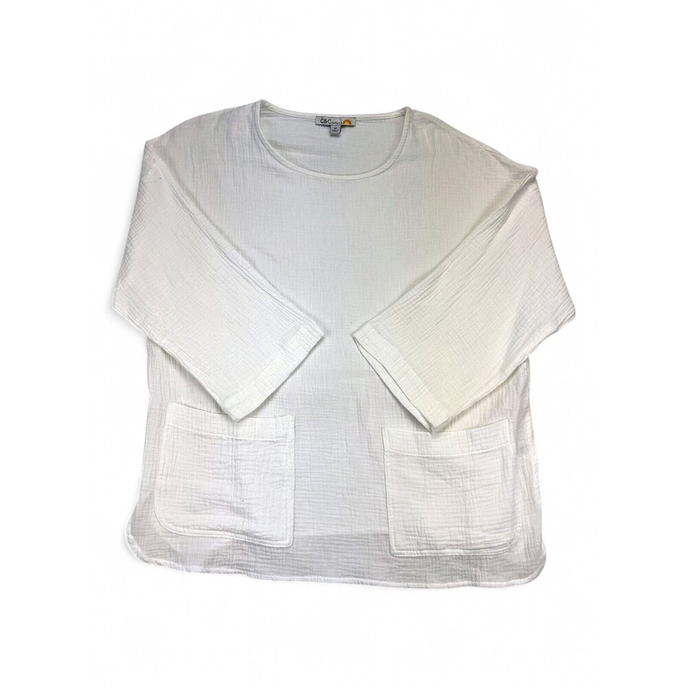 C&C California White Cotton Gauze Pocket Tunic Top M